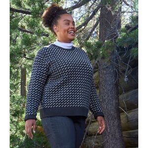 L.L.Bean 100% Lambswool Sweater 1X Plus Navy Birdseye Knit Crewneck